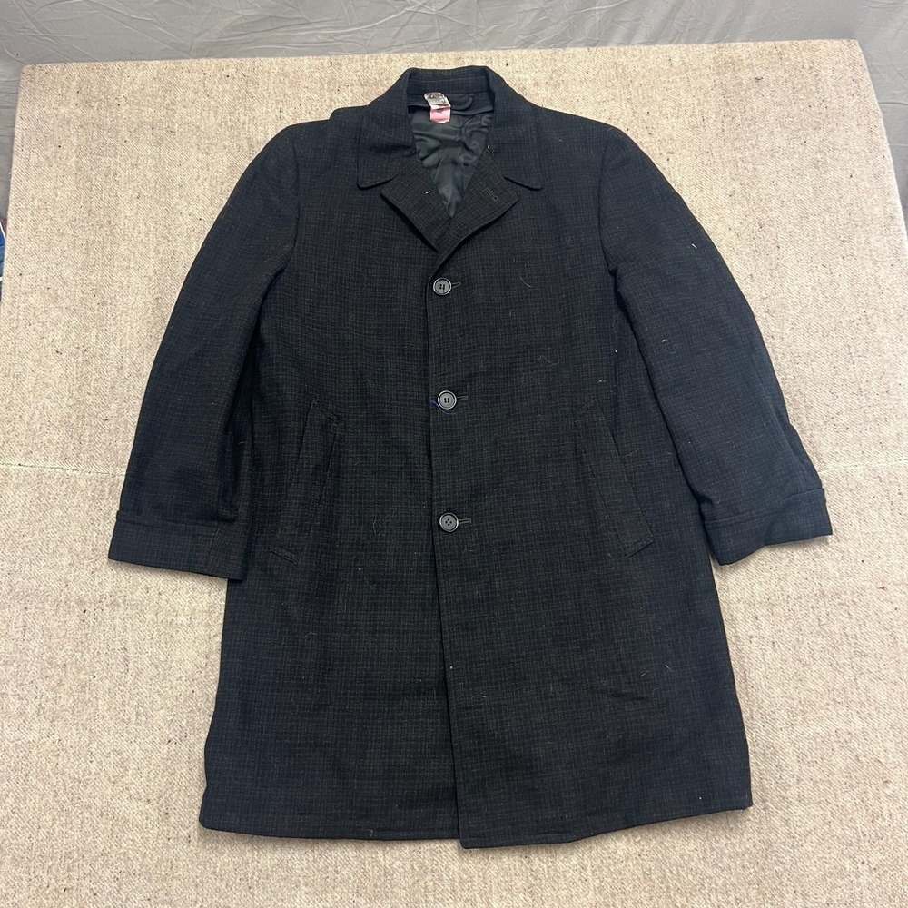 Vintage Weather Shield Wool Overcoat Mens Large Black 1950s